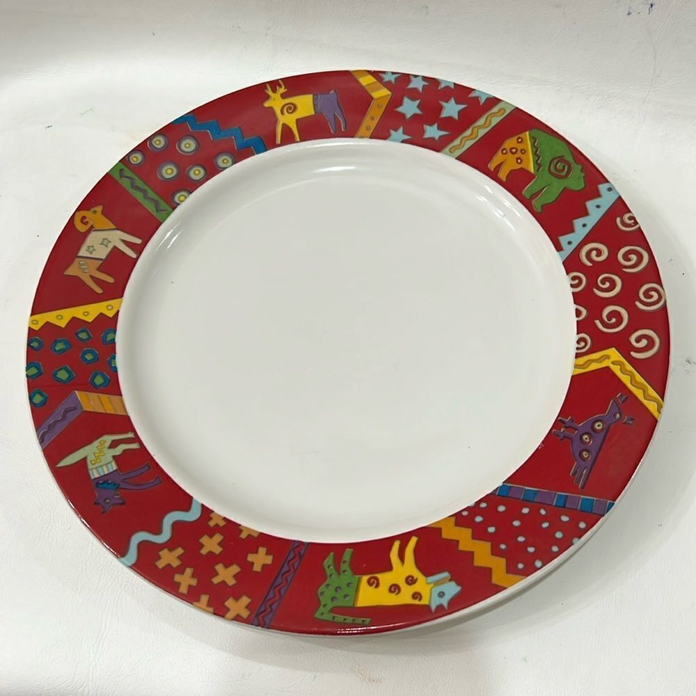 Kiva Dinner Plate Riviera Van Beers Signature 10 1/2 In Red White Animal Print